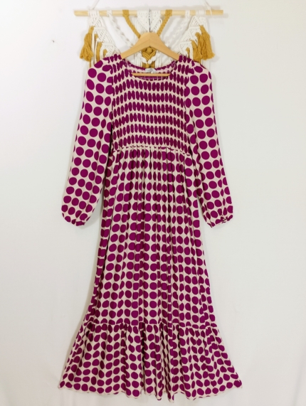 Vestido Manga Larga Luna con lunares negros, verdes o malva boho – tallas M/L y XL/XXL – La Gata Voladora