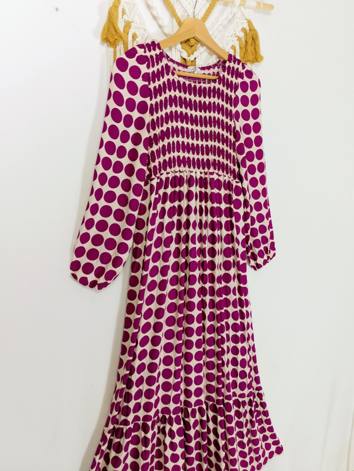 Vestido Manga Larga Luna con lunares negros, verdes o malva boho – tallas M/L y XL/XXL – La Gata Voladora