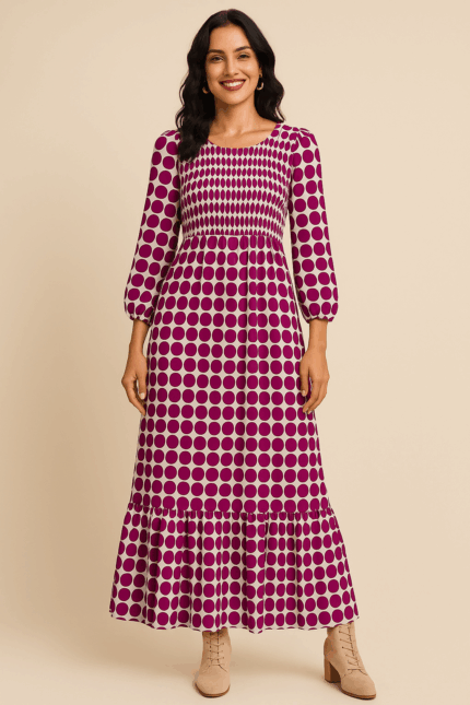 Vestido Manga Larga Luna con lunares negros, verdes o malva boho – tallas M/L y XL/XXL – La Gata Voladora