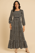 Vestido Manga Larga Luna con lunares negros, verdes o malva boho – tallas M/L y XL/XXL – La Gata Voladora