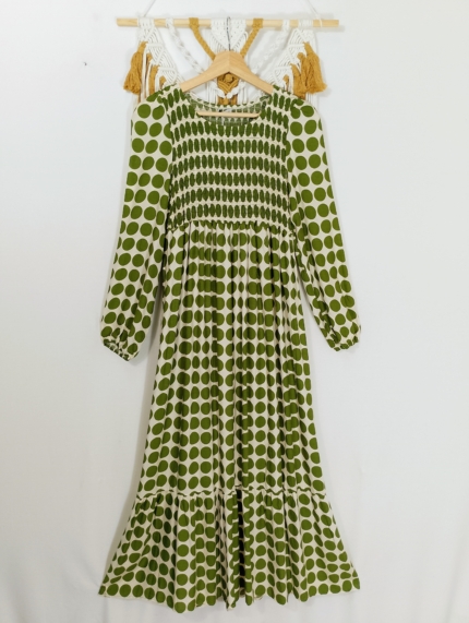 Vestido Manga Larga Luna con lunares negros, verdes o malva boho – tallas M/L y XL/XXL – La Gata Voladora