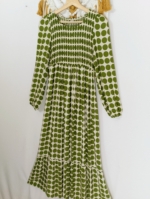 Vestido Manga Larga Luna con lunares negros, verdes o malva boho – tallas M/L y XL/XXL – La Gata Voladora