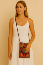 bolso boho morado bordado elefante modelo La Gata Voladora Laujar de Andarax Alpujarra Almeria