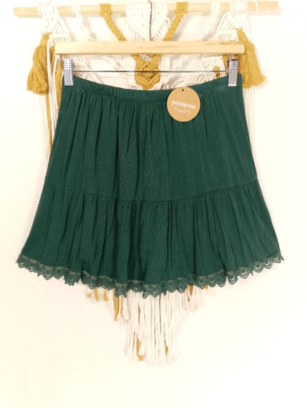 Mini falda Gaia boho chic verde con encaje