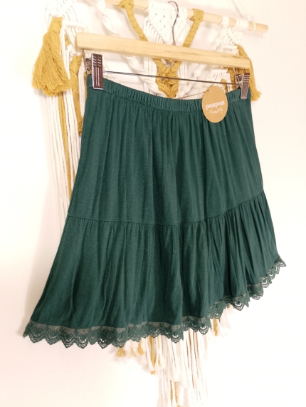 Mini falda Gaia boho chic verde con encaje