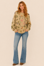 Jersey de punto Cute Cat beige estampado gato manga larga La Gata Voladora Alpujarra Almeria