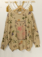 Jersey estampado de gato Cute Cat estilo boho beige – La Gata Voladora