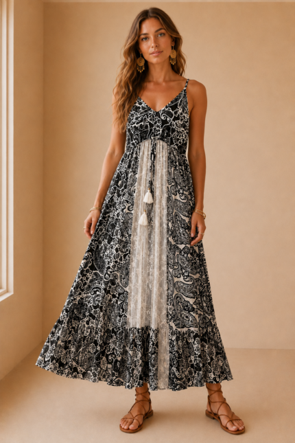 vestido algodon venus negro boho largo La Gata Voladora Alpujarra Almeria