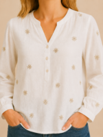 Blusa bordada algodón boho chic blanca con flores La Gata Voladora Alpujarra