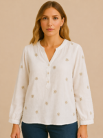 Blusa bordada algodón boho chic blanca con flores La Gata Voladora Alpujarra