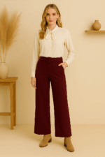 Pantalón palazzo espiga boho color vino con cinturón – invierno con estilo natural y elegante - La Gata Voladora