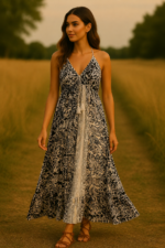 vestido largo de algodon negro Venus estilo bohemio la Gata Voladora Laujar de Andarax Alpujarra