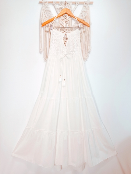 vestido ibicenco largo blanco de algodón boho - La Gata Voladora