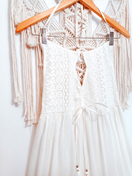 vestido ibicenco largo blanco de algodón boho - La Gata Voladora