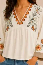 Camisa Bordada Anais boho chic beige La Gata Voladora Alpujarra Almeria