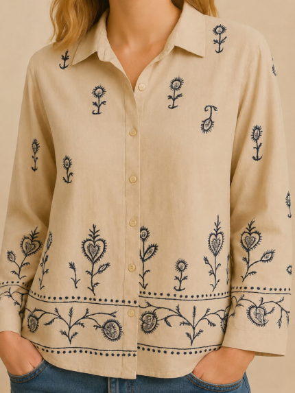 Blusa Camisa crudo Bordada Boho Chic - La Gata Voladora