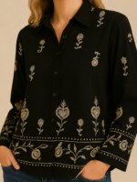 Blusa Camisa negra Bordada boho chic - La Gata Voladora