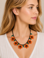 collar artesanal flores naranja estilo boho étnico bohemio La Gata Voladora Alpujarra Almería