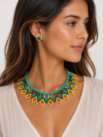 Conjunto collar pendientes luz indígena boho artesanal Colombia la Alpujarra Almeria La Gata Voladora