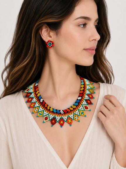 conjunto collar pendientes luz tribal artesanal Colombia
