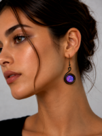 pendientes artesanales hierro forjado y vidrio fundido lila estilo boho La Gata Voladora Alpujarra Almería