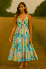 vestido bordado de algodón verde estilo bohemio La Gata Voladora Alpujarra Almeria