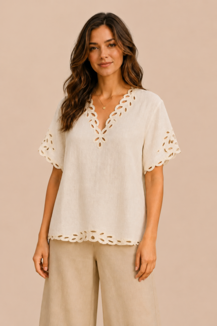 Blusa algodon rustico beige Vega boho chic La Gata Voladora Alpujarra Almeria