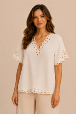Blusa beige boho chic algodon rustico Vega La Gata Voladora Alpujarra Almeria