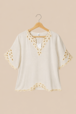 Blusa boho chic beige algodon rustico manga corta La Gata Voladora Alpujarra Almeria