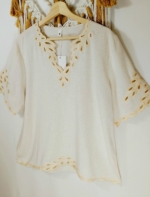 Blusa Algodon Rustico Vega beige manga corta bordados boho La Gata Voladora Alpujarra Almeria
