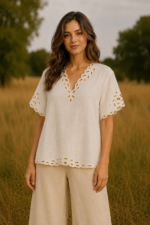 Blusa Algodon Rustico Vega beige algodon bordados boho chic ibicenco La Gata Voladora Alpujarra Almeria