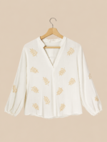 blusa bordada aura algodon boho chic primavera hojas beige La Gata Voladora Alpujarra Almeria