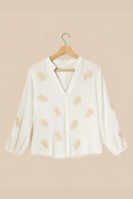 Blusa Bordada Aura Beige manga larga bordada color arena estilo boho chic La Gata Voladora Alpujarra Almeria