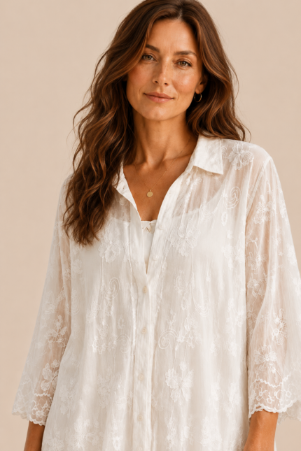 Blusa Bordada Olimpia boho blanco mujer algodon bordado La Gata Voladora Laujar de Andarax