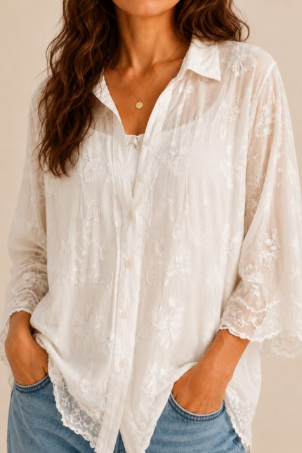 Blusa Bordada Olimpia blusa boho mujer algodon bordados La Gata Voladora Laujar de Andarax