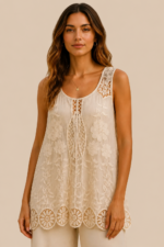 blusa bordada boho chic algodón beige mujer La Gata Voladora Alpujarra Almeria