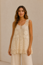 blusa bordada boho chic algodón beige mujer La Gata Voladora Alpujarra Almería