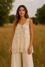 blusa bordada boho chic algodón beige mujer La Gata Voladora Alpujarra Almería
