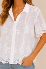 Blusa Bordada Duna estilo boho chic mujer algodon blanco La Gata Voladora Laujar de Andarax