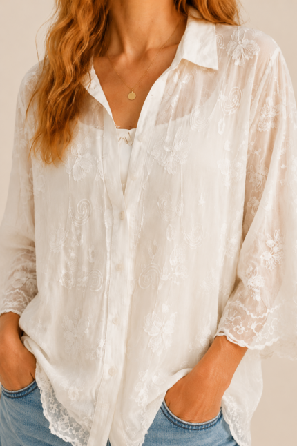 Blusa Bordada Olimpia blusa boho mujer algodon bordados La Gata Voladora Laujar de Andarax