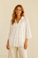Blusa Bordada Olimpia boho chic mujer algodon blanco bordados florales La Gata Voladora Laujar de Andarax