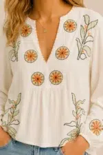 Blusa Bordada Salvia bordada beige estilo boho chic algodon La Gata Voladora Alpujarra Almeria