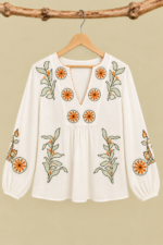 Blusa Bordada Salvia crudo diseño bordado estilo boho chic La Gata Voladora Laujar de Andarax Almeria