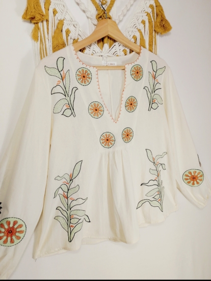 Blusa Bordada Salvia boho chic algodon mujer La Gata Voladora Laujar de Andarax