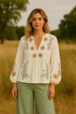 Blusa Bordada Salvia boho chic mujer algodon La Gata Voladora Laujar de Andarax