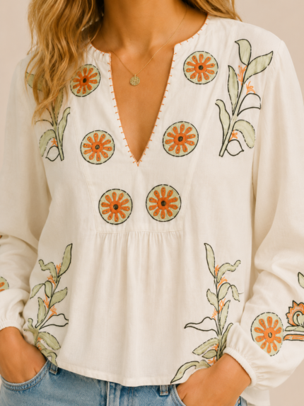 Blusa Bordada Salvia boho chic algodon mujer La Gata Voladora Laujar de Andarax