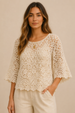 blusa crochet algodon beige boho mujer La Gata Voladora Alpujarra Almeria