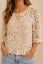 blusa crochet algodon beige boho mujer La Gata Voladora Alpujarra Almeria