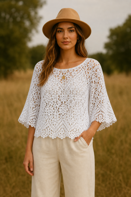 blusa crochet blanca algodon boho mujer La Gata Voladora Alpujarra Almería