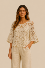 Blusa Crochet Alma beige boho chic encaje floral La Gata Voladora Alpujarra Almeria